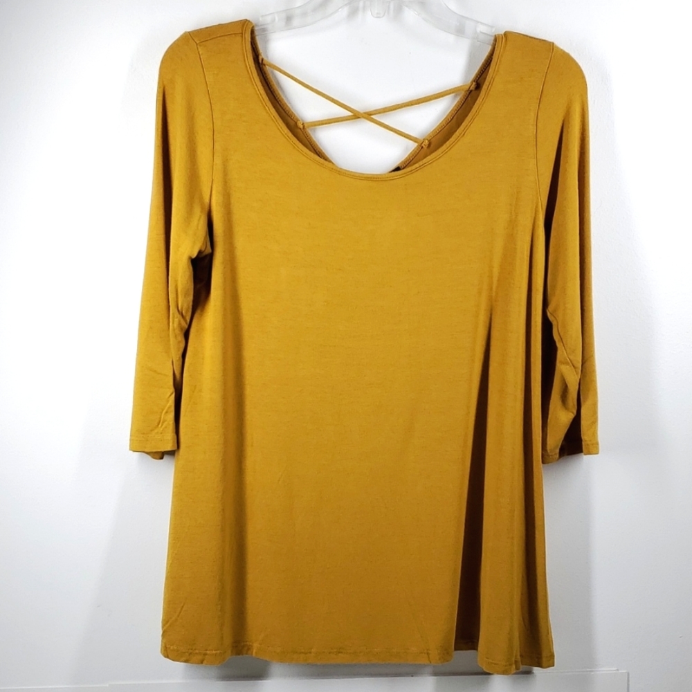 Gypsy Sky Criss-Cross Back 3 Quarter Sleeve Tunic Top M EUC